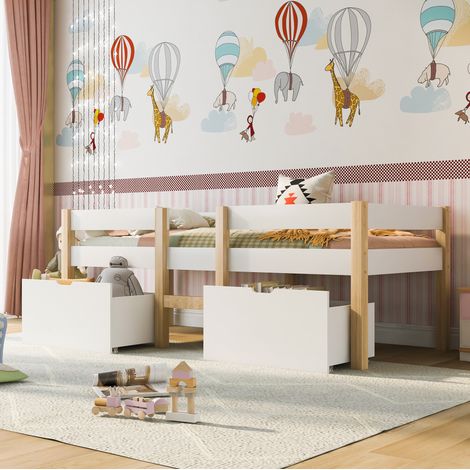 Letto 90x190 cm in legno bianco e rovere con cassetti salvaspazio, senza materasso – MEUBLIV (1/5)