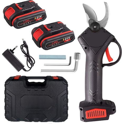 Sécateur électrique avec 2 batteries, sans fil 21 V, lame réglable 25-30 mm, compact et léger (1/5)