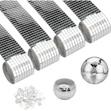 4 Rouleaux 6400 Pièces Mosaique Miroir Autocollant,Miroirs Auto-Adhésifs Carreaux de Mosaïque,5 x 5 mm Mosaique Miroir,Mini Carreaux Mosaïque Carrés Verre,Facettes Disco a Coller pour DIY Décoration (1/5)