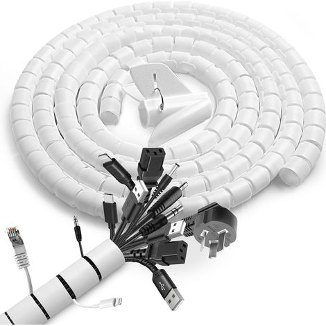 2 Pack Cache Câble, 22mm1.5 M Réglable Gaine Spirale Câbles Flexible, avec 1 Clip de Guidage de Fil, Protection du Cache Câbles pour Automobiles TV PC (1/5)