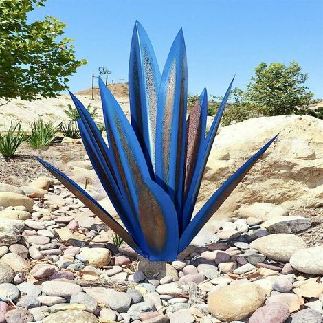 Green Mobility-Plante d'agave en métal, pour la décoration de jardin, rouge, sculpture rustique de Tequila, adaptée pour l'intérieur, ornements de pelouse（35cm，Bleu foncé） (1/3)