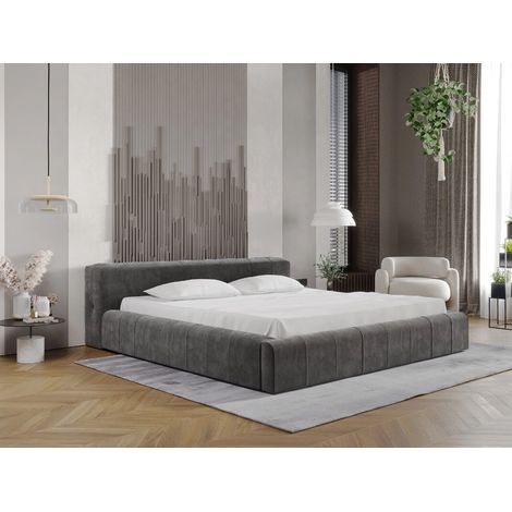 Lit rembourré avec rangement 120x200 velours gris foncé Lipari (1/5)
