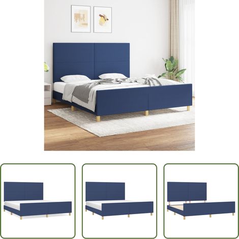 Tête de lit réglable - Cadre de lit sans matelas bleu 180x200 cm tissu (1/5)