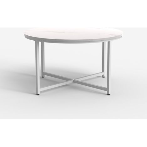 Wohnzimmertisch rund 80 cm mit Marmoreffektplatte Granato - Weiß