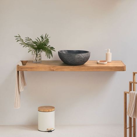 Ensemble meuble de salle de bain suspendu 130x45 cm en bois de teck Neill SKLUM (1/5)