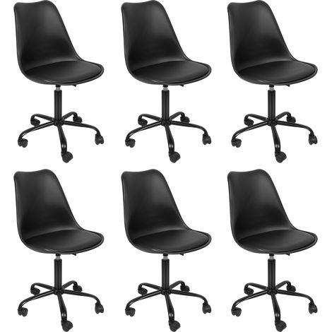 lot de 6 Chaise de Bureau tulipe pivotant Tabouret de Travail Fauteuil de Bureau Ergonomique Hauteur Réglable avec capitonné Cuir PU Charge 120 kg(Noir) (1/5)