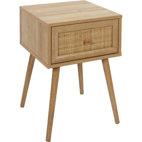 Comodino in stile boho balinese con cassetto in rattan (1/5)