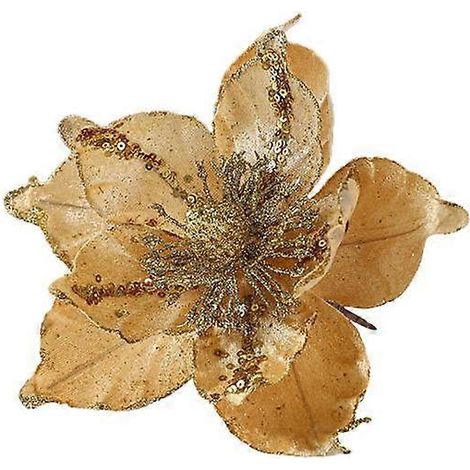 Décoration de sapin de Noël avec fleurs artificielles pailletées, couleurs vives, aspect réaliste, facile à suspendre, ornement de fête.doré (1/5)