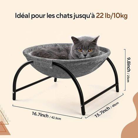 Hamac d'extérieur surélevé pour Chat avec Peluche Amovible et Lavable, hamac Debout pour l'intérieur et l'extérieur (Gris) (1/3)