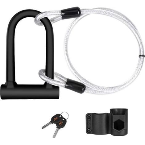 Antivol Vélo U - Acier 16 mm - Câble 1,2 m - Support Fixation - 1 Pièce (1/4)