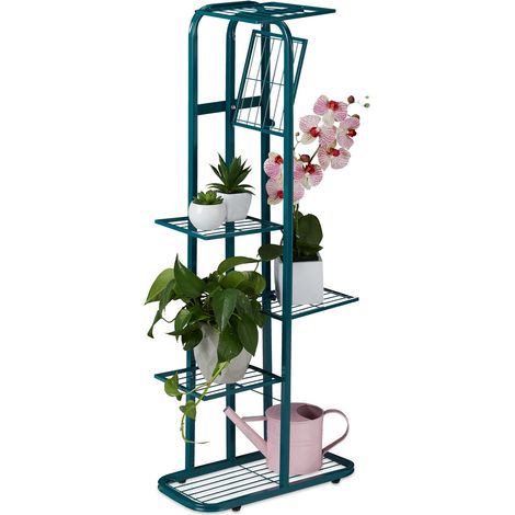 Relaxdays Escalera para plantas metálica 6 niveles, interior/exterior, 107x44x24 cm, estante para flores, verde