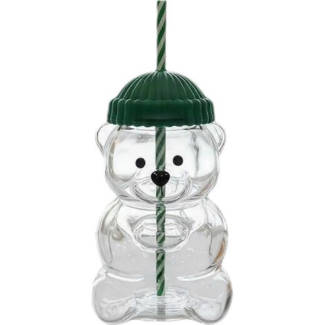 Gobelet à bec ours de Noël avec couvercle et paille, mignon mug ours en verre pour lait, smoothies et boissons de fêtes (1/5)