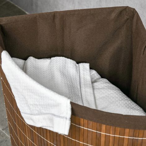 Wäschekorb aus Bambus in Braun, 55 L, mit Deckel und herausnehmbarem Innenbeutel, 38x38x57 cm