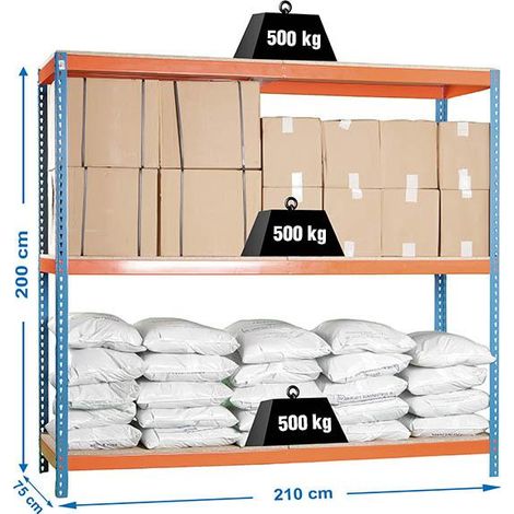 Simonrack Robuste Regalsystem blau orange Holz 2000x2100x750 mm