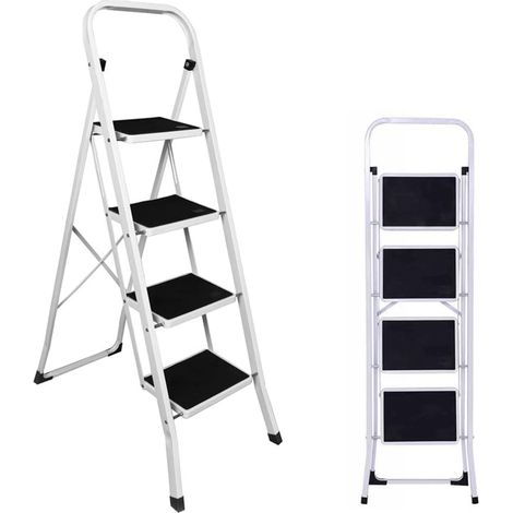 4 Step Ladder - Foldable Ladder With Anti-Slip Mat 4 Step Aluminium Step Ladders Lightweight Step Ladder Heavy Duty Folding Step Stool for Home Office Kitchen, 330lbs Capacity (1/5)