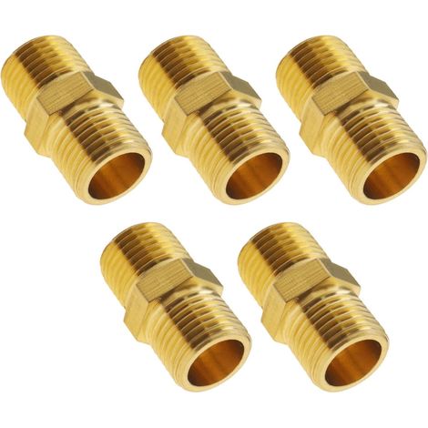 5pcs Raccord de Tuyau Mamelon Hexagonal 1/8 à 1/8 pouces Raccord en Laiton Tuyau Raccord de Mamelon Hexagonal Adaptateur Rapide Accessoires pour Tuyau d'air Tuyau d'eau (1/5)