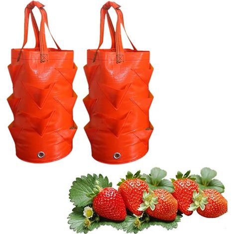 bolsas para plantar fresas (naranja), bolsas para cultivar plantas, bolsas colgantes para cultivar fresas en el jardín con 8 agujeros, para fresas, patatas, tomates, flores y verduras, 3 galones