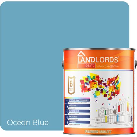 Landlords Paint - Masonry Paint - Best Weatherproof Exterior Wall Protection - Ocean Blue - 5L