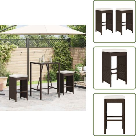 vidaXL Tabourets de bar jardin coussins lot de 2 marron résine tressée (1/5)