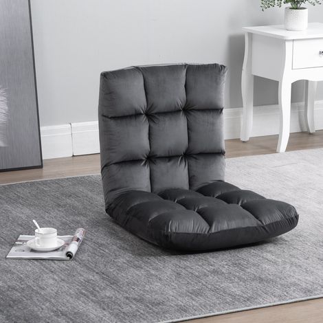 Poltrona, materasso per ospiti, sedia da pavimento, schienale regolabile, effetto velluto, 55 cm x 71 cm x 53,5 cm, grigio