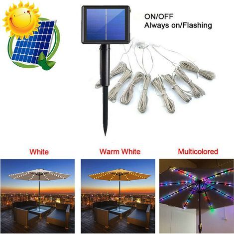 QAZQA Solar-Sonnenschirmleuchten, 104 LEDs mit Fernbedienung, 8 LED-Beleuchtungsmodi für Sonnenschirme, USB-betrieben, für Garten, Terrasse, Patio, Zelt, Camping (warm) (1/5)