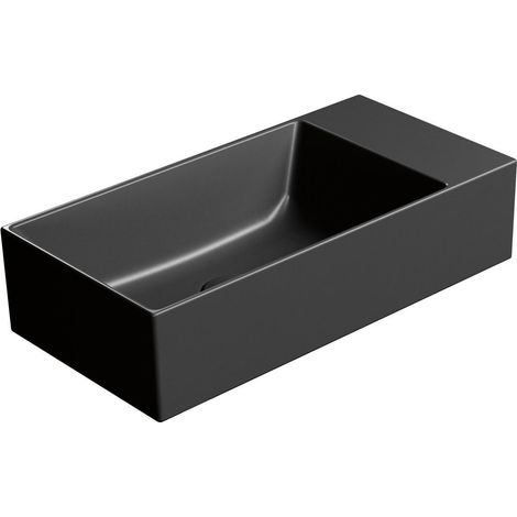 Lavabo en céramique KUBE X 50x25cm, sans trou pour robinetterie, droite/gauche, noir mat (1/4)