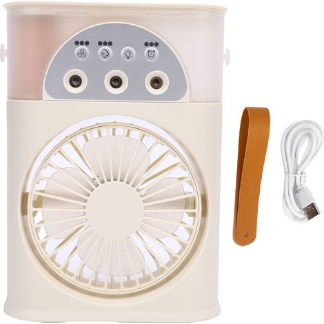 Tragbarer, leiser Klimaventilator mit 4000-mAh-Akku, wiederaufladbar per USB, 3 Geschwindigkeitsstufen und 3 Sprühdüsen für Zuhause, Reisen und drinnen.