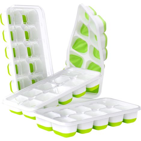 Bacs à glaçons avec couvercles – Lot de 4 bacs à glaçons empilables en silicone, adaptés aux congélateurs et sûrs.