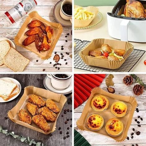 Accessoire Friteuse sans Huile 100 Pièces Papier Cuisson pour Friteuse à Air Papier Sulfurisé en Feuilles pour Airfryer (1/4)