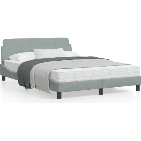 Cadre de lit avec tête de lit Gris clair 140x190 Velours (1/5)