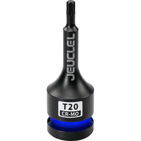 Douille à impact Torx étoile à 6 points T20, douille Torx 1/2 pouce carrée de 3 pouces de long, adaptateur de visseuse allongé en acier Cr-Mo. (1/5)