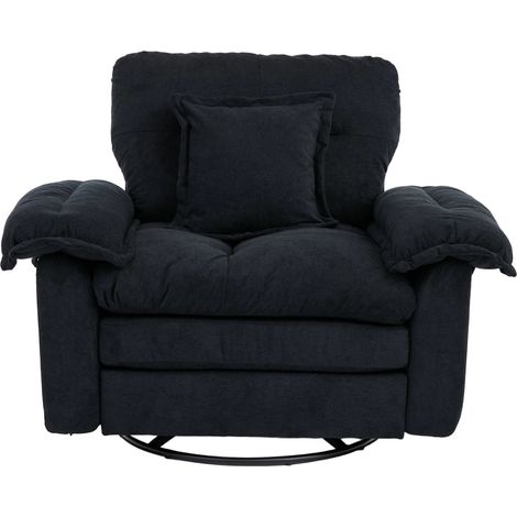 Poltrona giratoria 360° de chenilla negra con cojín de apoyo, sillón relax extragrande (1/5)