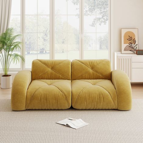 Canapé sans cadre modulaire 2 places jaune mousse 32D tissu chenille. Design antidérapant sans assemblage pour salon.