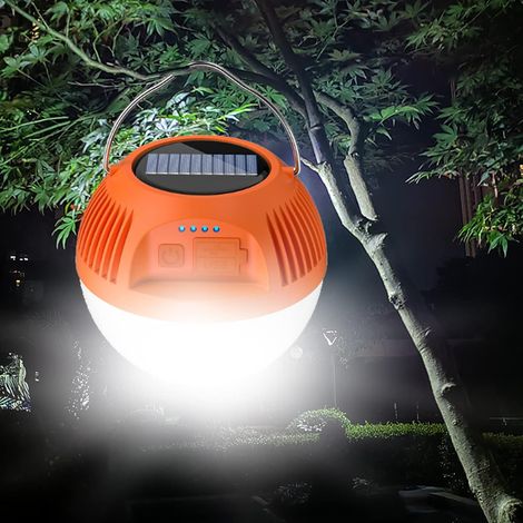 Lanterne solaire de camping, lampe torche LED rechargeable par USB, lampe de secours étanche, 3 modes, lampe de tente extérieure pour les pannes de courant, le jardinage et la pêche-AquaForge