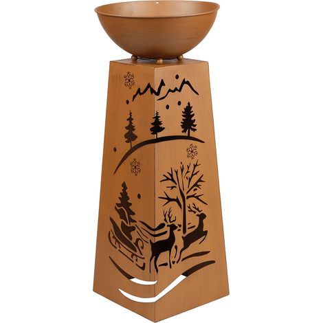 Dekosäule Pflanzenschale Blumenschale Gartendeko Außenlampe Pflanzsäule mit Weihnachtsmotiv, Metall Rost, Akku enthalten Timer, 1x LED warmweiß, H 59 cm