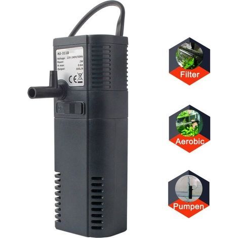 Filtre d'aquarium filtre interne pompe de filtre interne avec tige de pulvérisation pour aquarium 300L (300L / H 2W)-- (1/5)