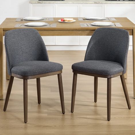 Wahson 2 PZ Sala da Pranzo in Lino, Sedie Cucina con Gambe in Legno Imbottite con Schienale per Sala da Pranzo/Soggiorno, Nero