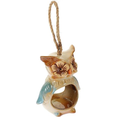 Pot de fleurs hydroponique suspendu en céramique, motif hibou, idéal pour les petites plantes et (1/5)