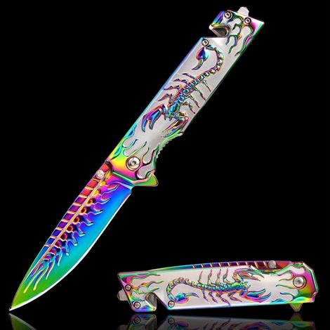 Klappmesser mit 3D Skorpion Gravur, Outdoor & EDC Messer für Männer