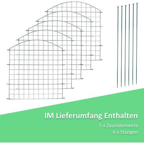 Teichzaun Gartenzaun 11tlg Set Zaun Teich 5 Zaunelemente und 6 Befestigungsstäben. Welpanauslauf. Metall. Gartenzaun. Freigehege. Teich. Zaun. Gitterzaun (Oberbogen)