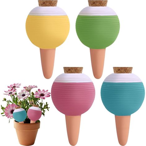 Filiyano-Lot de 4 piquets d'arrosage en terre cuite, pots à arrosage automatique pour les fêtes, humidité continue pour les globes d'arrosage des (1/5)