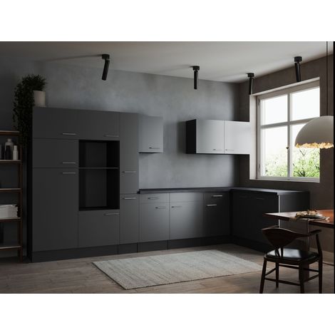L Küche Leerblock Winkelküche Grau Matt Grau 370 x 172 cm Respekta