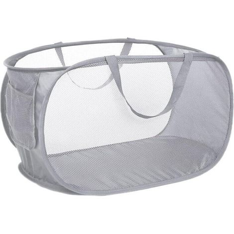 Panier à linge pliable en maille résistante, avec poches latérales et poignées renforcées, idéal pour la lessive, la salle de bain, la chambre d'enfant, le dortoir ou les voyages. Gris.