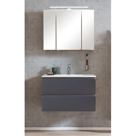 Waschplatzset inkl. Waschbecken und LED Beleuchtung, Wotan Eiche Nb. mit grau matt, VASTO-03-GREY, B/H/T ca. 80/200/47 cm (1/5)