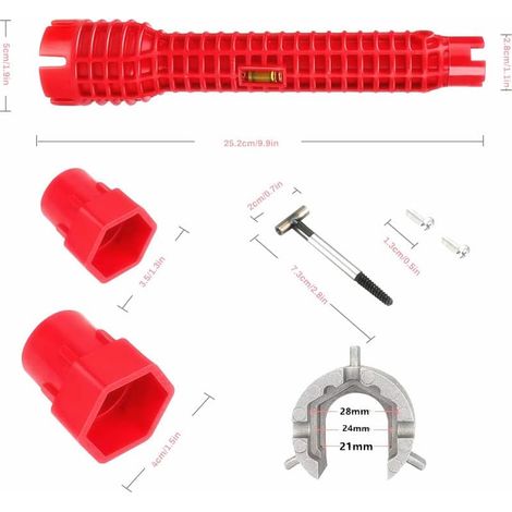 2 kits d'installateur de robinet et d'évier 8-en-1, clé à tuyau multifonction anti-dérapante, outil de plomberie pour tuyaux d'évier/salle de bain/cuisine (Rouge) (1/3)