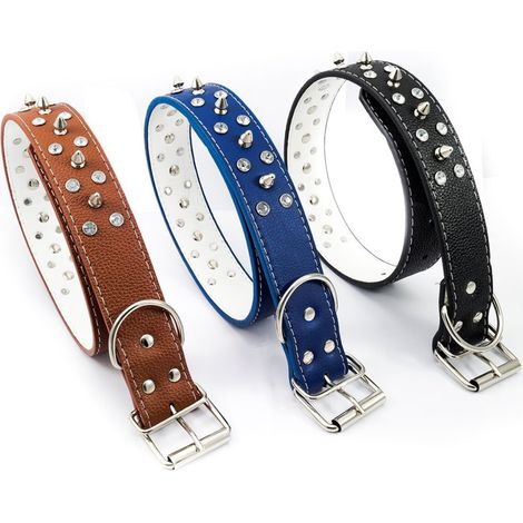 TrAdE Shop Traesio - Collare Per Cane Cani Borchiato A Punta Brillantinato Taglia Media Grande - (1/4)