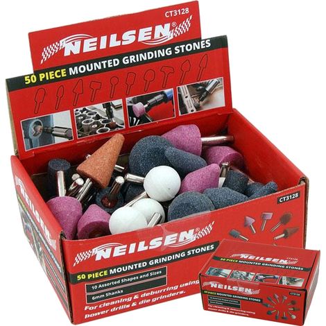 Neilsen Mounted Stone Point Grinding Head Wheel Drill Rotary Tool Set 50pc
