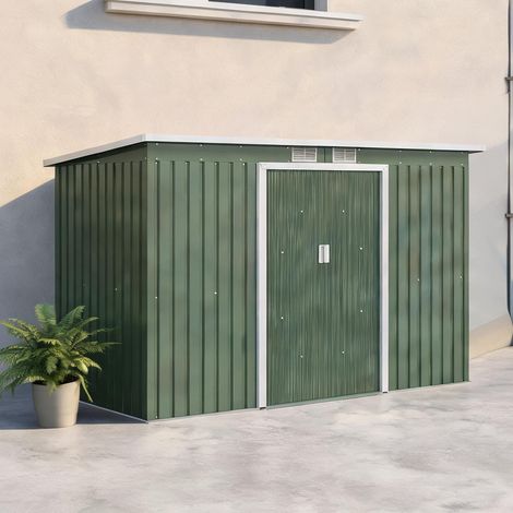 Abri de jardin vert en tôle d'acier 280 x 130 x 172 cm (1/5)