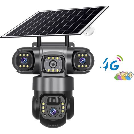 Cámara de seguridad, triple lente, alimentada por energía solar, versión con tarjeta SIM 4G. (1/2)