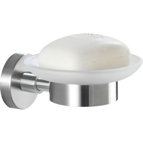 Wenko – Porte-savon en acier inoxydable brossé – Bol en verre satiné amovible – Dimensions 11 x 5,5 x 13 cm – Garantie 10 ans (1/3)